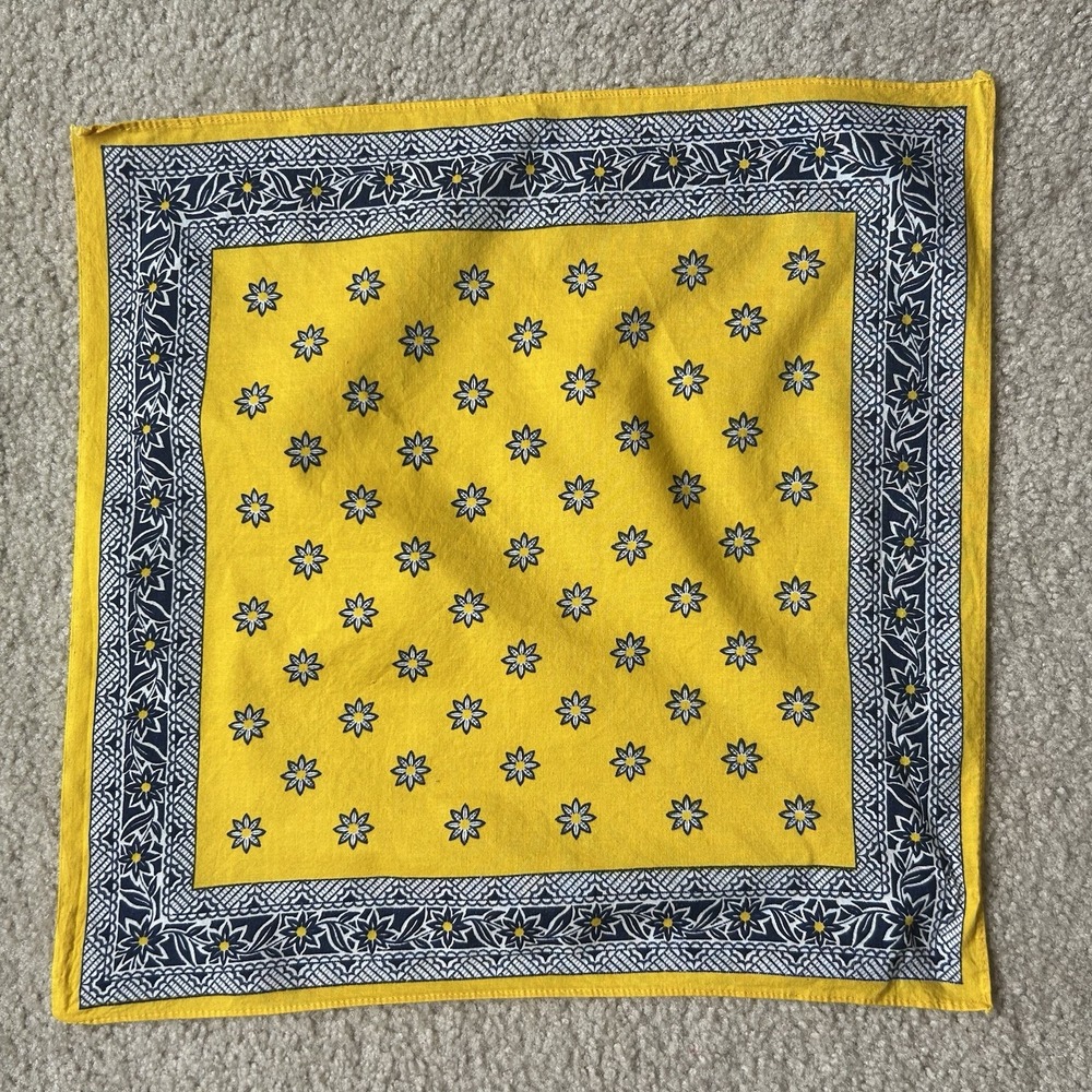 Vintage Yellow Floral Bandana Cotton Neckerchief Oktoberfest Dirndl Style Folk